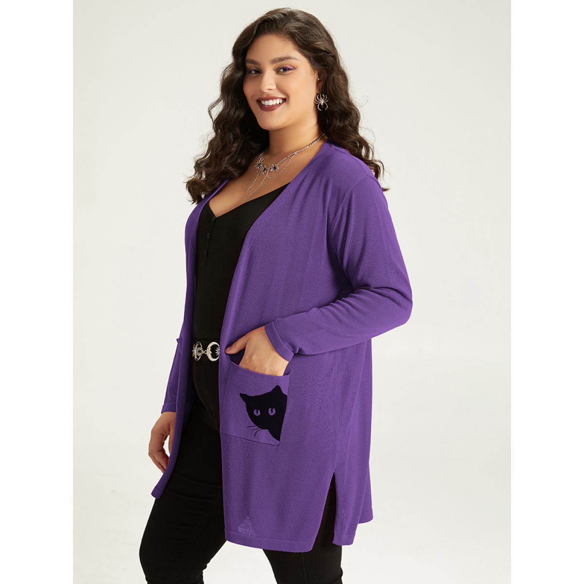 Plus Size Halloween Cat Print Split Side Patched Pocket Cardigan Eggplant Women Casual Loose Long Sleeve Festival-Halloween Cardigans BloomChic
Plus Size Halloween Cat Print Split Side Patched Pocket Cardigan Eggplant Women Casual Loose Long Sleeve Festival-Halloween Cardigans BloomChic