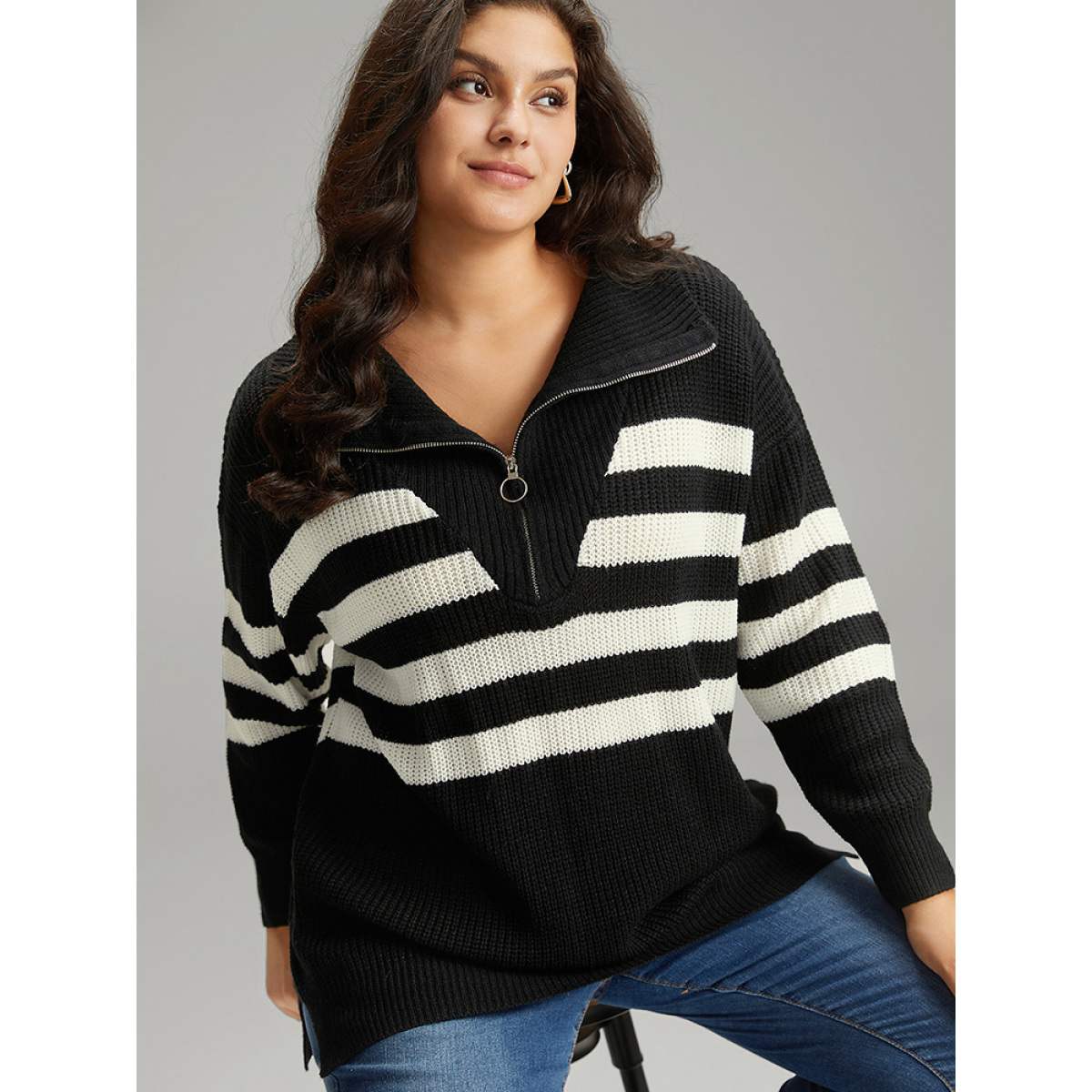 Plus Size Striped Zipper Lapel Collar Drop Shoulder Pullover Black Women Casual Loose Long Sleeve Lapel Collar Dailywear Pullovers BloomChic
Plus Size Striped Zipper Lapel Collar Drop Shoulder Pullover Black Women Casual Loose Long Sleeve Lapel Collar Dailywear Pullovers BloomChic