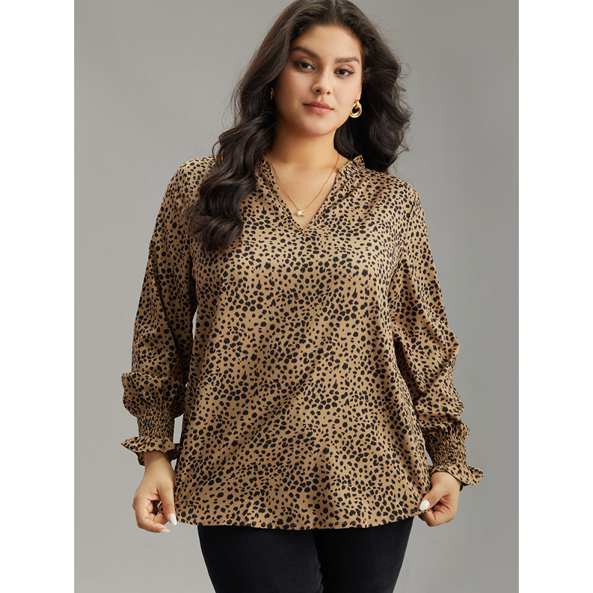 Plus Size Brown Leopard Shirred Notched Lantern Sleeve Blouse Women Elegant Long Sleeve Notched collar Dailywear Blouses BloomChic
Plus Size Brown Leopard Shirred Notched Lantern Sleeve Blouse Women Elegant Long Sleeve Notched collar Dailywear Blouses BloomChic
