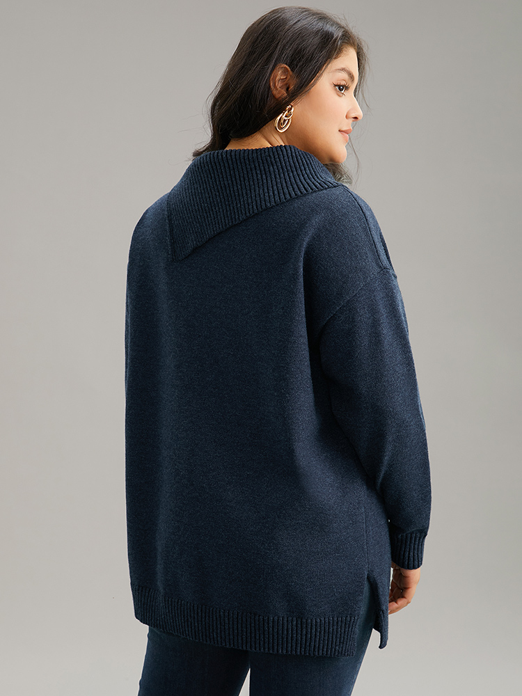 

Plus Size Supersoft Essentials Asymmetrical Neck Button Detail Pullover Midnight Women Casual Loose Long Sleeve Asymmetrical Neck Dailywear Pullovers BloomChic