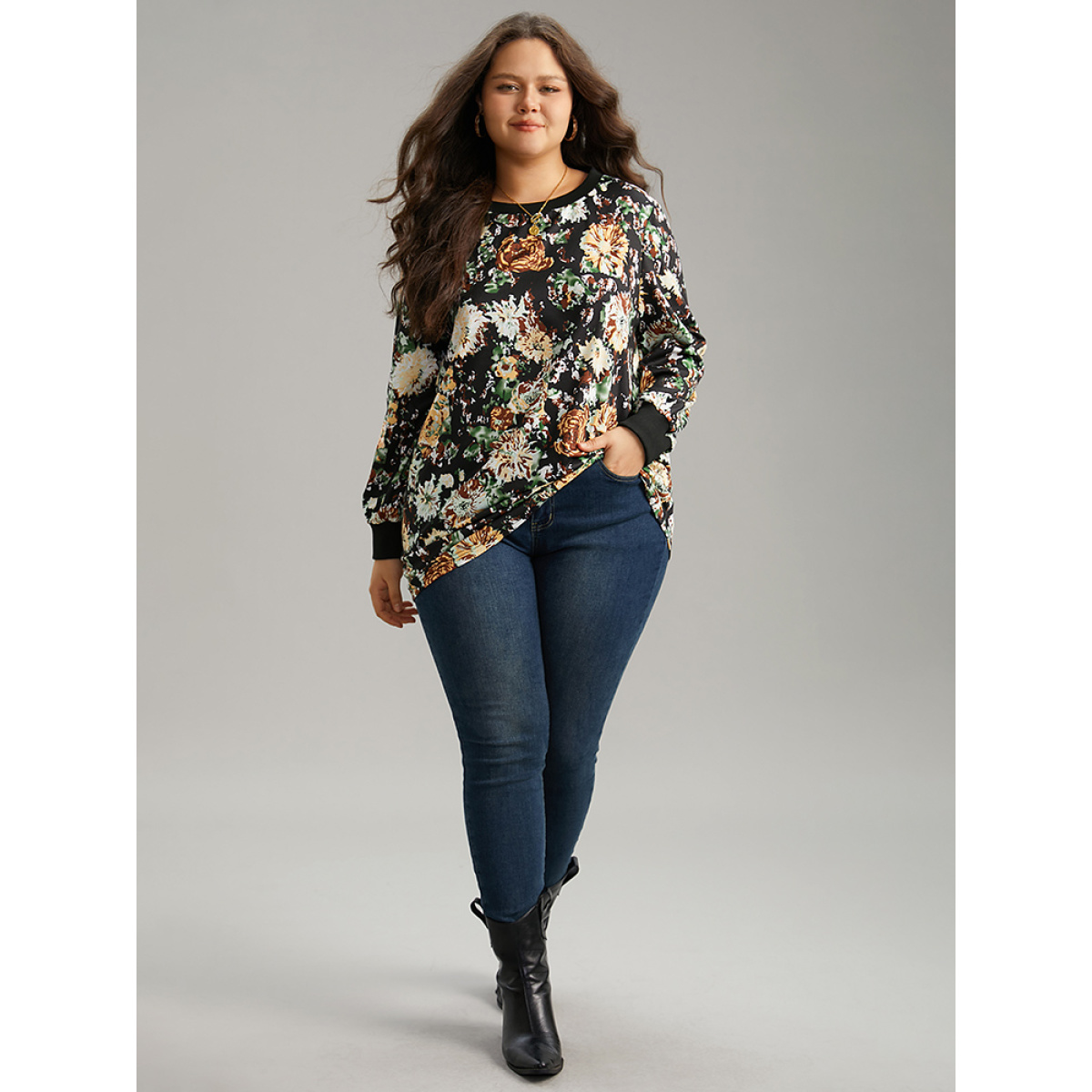 Plus Size Floral Print Elastic Cuffs Sweatshirt Women Black Elegant Printed Round Neck Dailywear Sweatshirts BloomChic
Plus Size Floral Print Elastic Cuffs Sweatshirt Women Black Elegant Printed Round Neck Dailywear Sweatshirts BloomChic