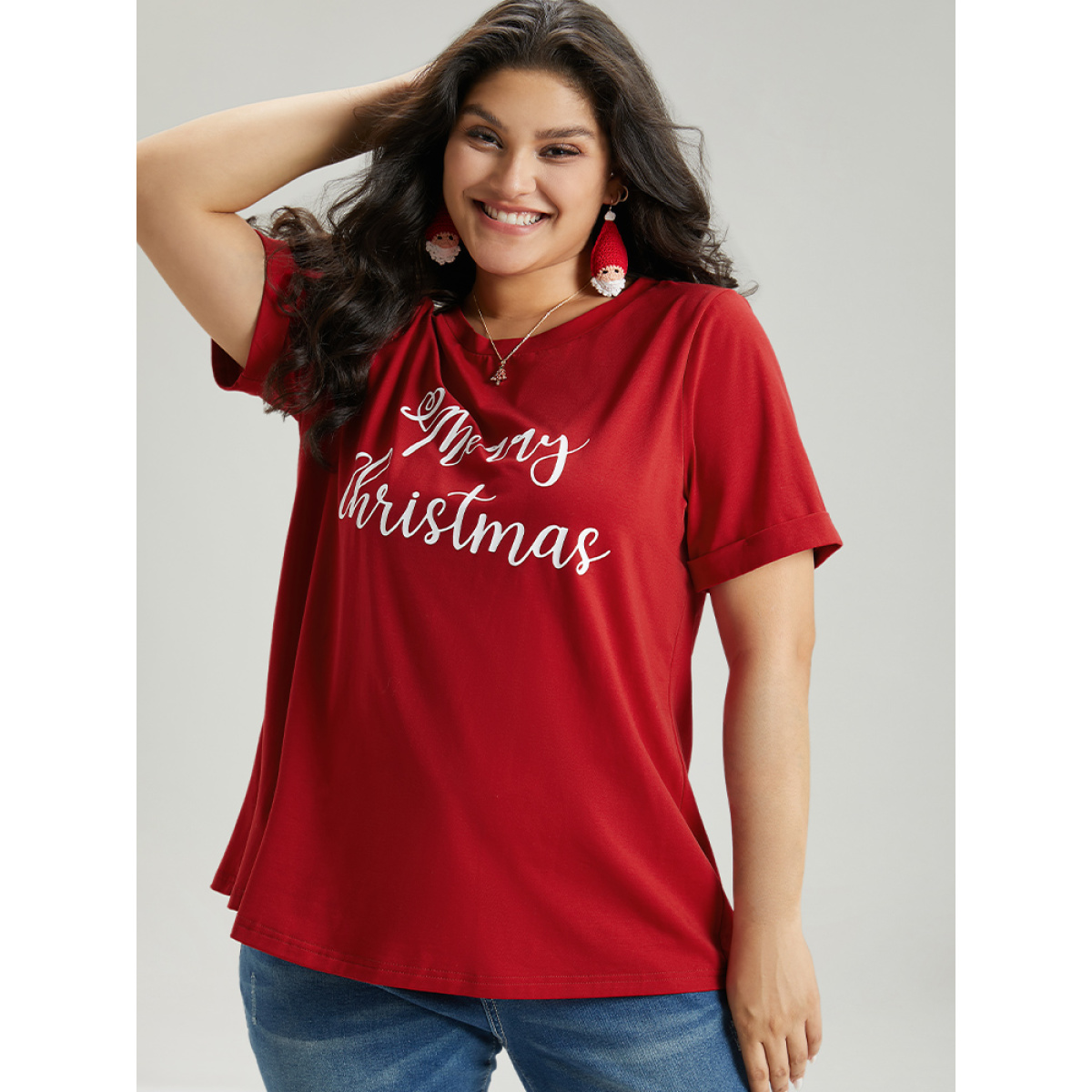 Plus Size Christmas Print Round Neck T-shirt Red Women Casual Printed Christmas Festival-Christmas T-shirts BloomChic
Plus Size Christmas Print Round Neck T-shirt Red Women Casual Printed Christmas Festival-Christmas T-shirts BloomChic