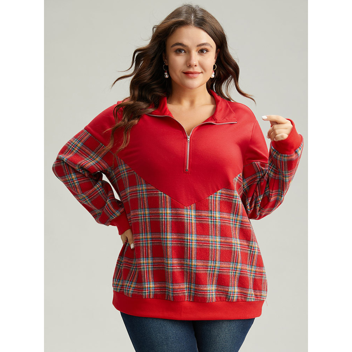Plus Size Plaid Patchwork Zipper Lapel Collar Sweatshirt Women Red Casual Elastic cuffs Lapel Collar Festival-Christmas Sweatshirts BloomChic
Plus Size Plaid Patchwork Zipper Lapel Collar Sweatshirt Women Red Casual Elastic cuffs Lapel Collar Festival-Christmas Sweatshirts BloomChic