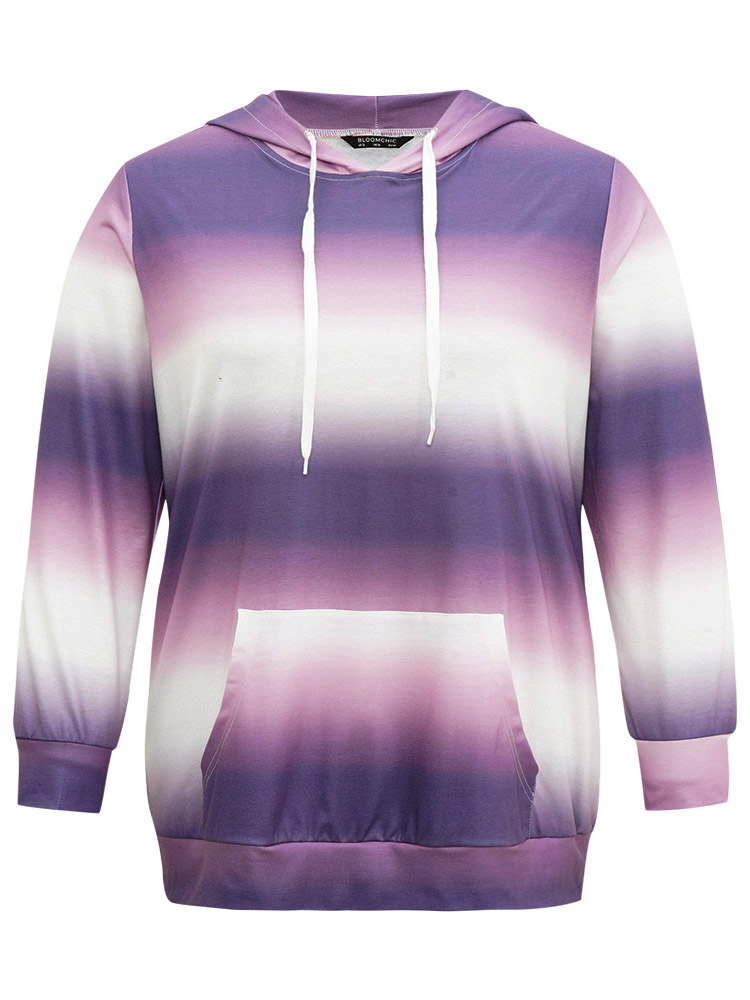 

Plus Size Ombre Striped Kangaroo Pocket Hooded Sweatshirt Women Lilac Elegant Printed Hooded Dailywear Sweatshirts BloomChic