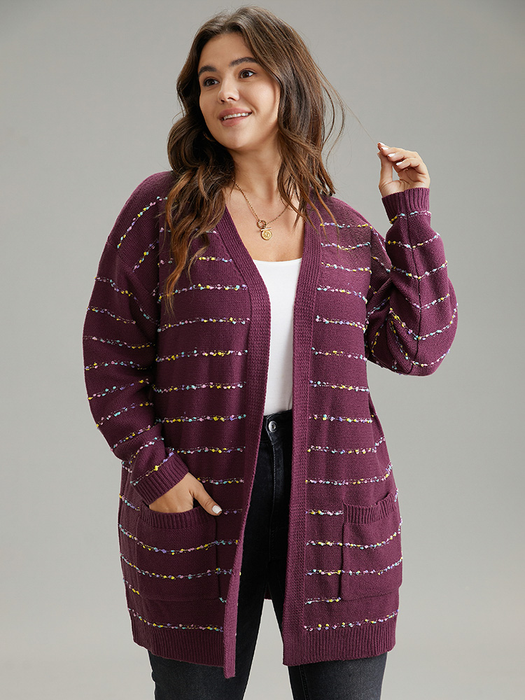 

Plus Size Heather Rainbow Striped Open Front Cardigan Burgundy Women Casual Loose Long Sleeve Everyday Cardigans BloomChic