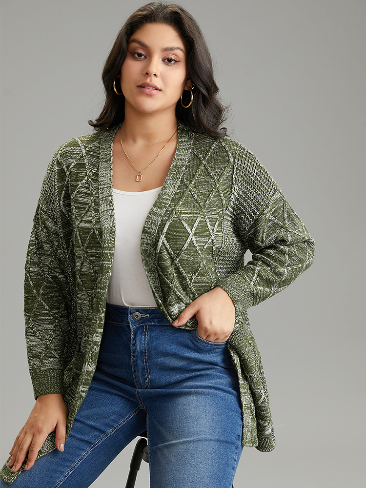 

Plus Size Solid Heather Pocket Cable Knit Open Front Cardigan ArmyGreen Women Casual Loose Long Sleeve Dailywear Cardigans BloomChic