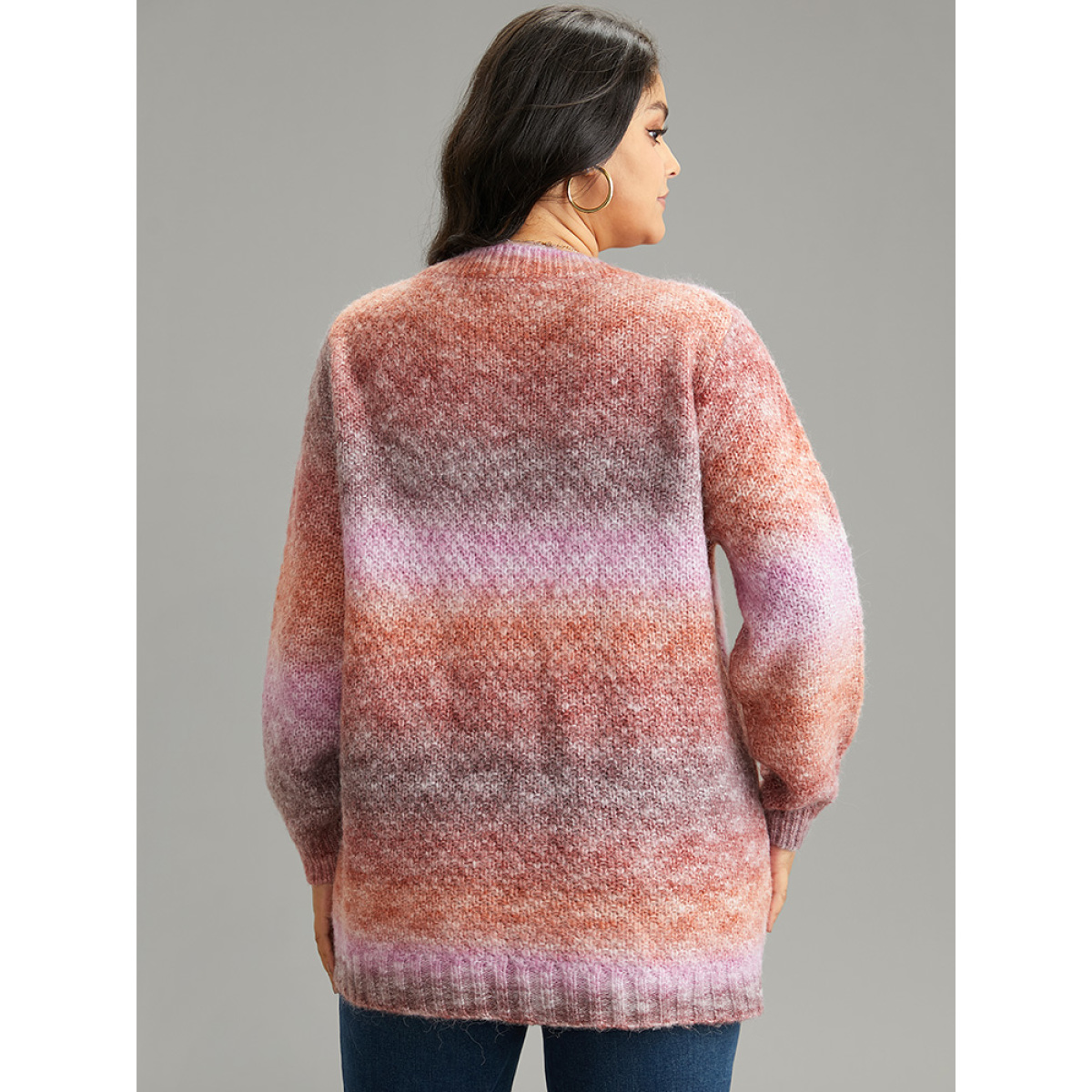 

Plus Size Ombre Heather V Neck Pullover Multicolor Women Casual Loose Long Sleeve V-neck Dailywear Pullovers BloomChic