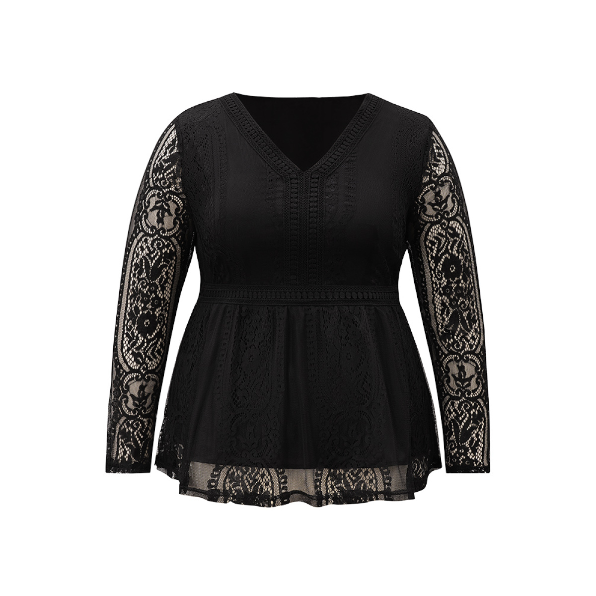 Plus Size Black Solid Guipure Lace Mesh Elastic Waist Blouse Women Elegant Long Sleeve V-neck Party Blouses BloomChic
Plus Size Black Solid Guipure Lace Mesh Elastic Waist Blouse Women Elegant Long Sleeve V-neck Party Blouses BloomChic