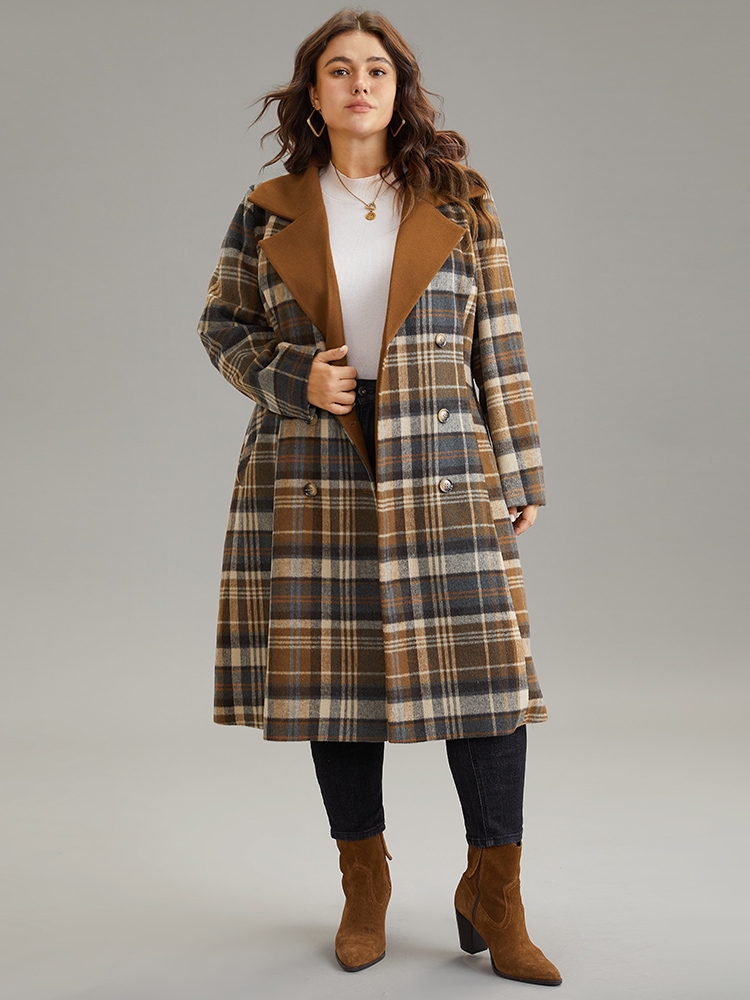 

Plus Size Plaid Belted Contrast Lapel Collar Trench Coat Women Bronze Dailywear Lined Plaid  Pocket Belt Elegant Trench Coats BloomChic