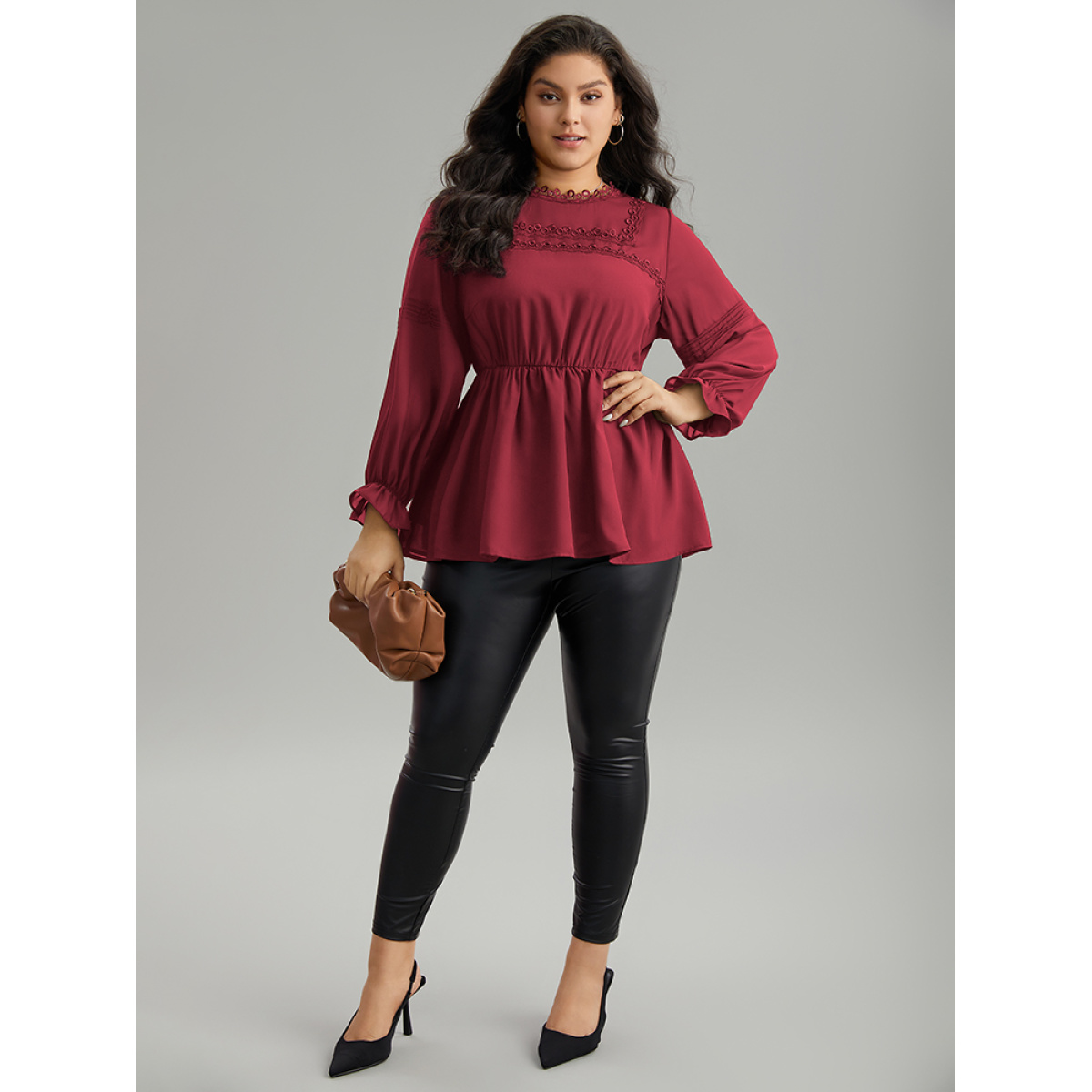 Plus Size Scarlet Plain Ruffles Elastic Waist Lace Patchwork Blouse Women Office Long Sleeve Stand-up collar Work Blouses BloomChic
Plus Size Scarlet Plain Ruffles Elastic Waist Lace Patchwork Blouse Women Office Long Sleeve Stand-up collar Work Blouses BloomChic