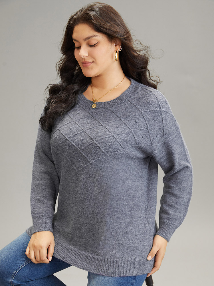 

Plus Size Supersoft Essentials Textured Crew Neck Drop Shoulder Pullover DimGray Women Casual Loose Long Sleeve Round Neck Dailywear Pullovers BloomChic