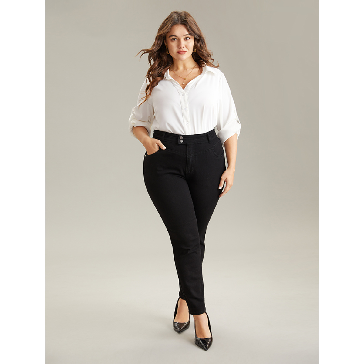 Plus Size Plain Black Wash Button Through Jeans Women Black Casual Plain Plain High stretch Pocket Jeans BloomChic
Plus Size Plain Black Wash Button Through Jeans Women Black Casual Plain Plain High stretch Pocket Jeans BloomChic