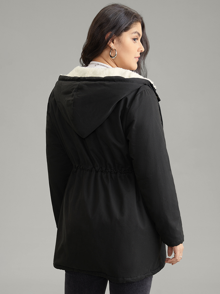 

Plus Size Patchwork Drawstring Fuzzy Trim Hooded Zipper Coat Women Black Casual Lined Ladies Dailywear Winter Coats BloomChic