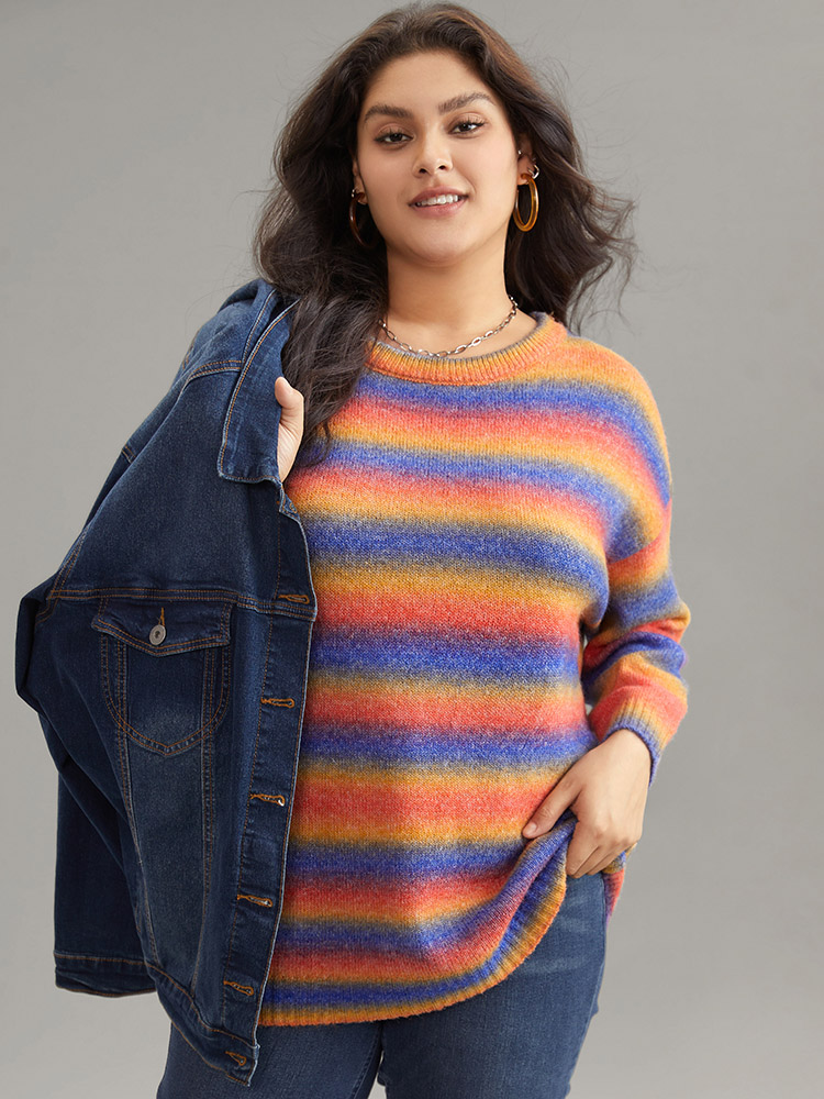 

Plus Size Supersoft Essentials Colour Heather Contrast Pullover Multicolor Women Casual Loose Long Sleeve Round Neck Dailywear Pullovers BloomChic
