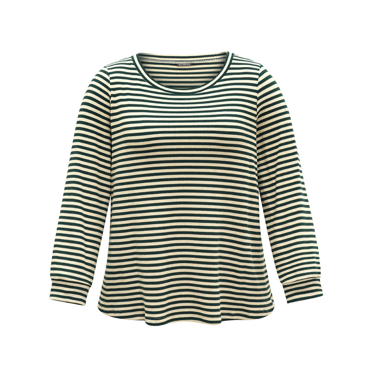 

Plus Size Striped Two Tone Crew Neck Knit T-shirt Green Women Casual Waffle Knit Striped Round Neck Dailywear T-shirts BloomChic