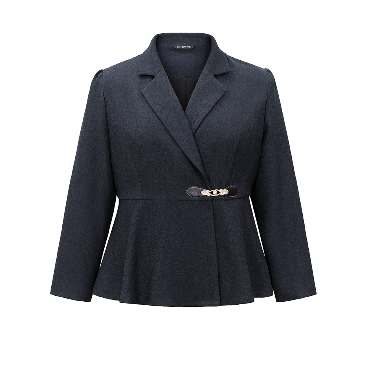 

Plus Size Suit Collar Plain Buckle Detail Tweed Blazer Midnight Women Dailywear Plain Lined Sleeve Long Sleeve Suit Collar  Elegant Blazers BloomChic