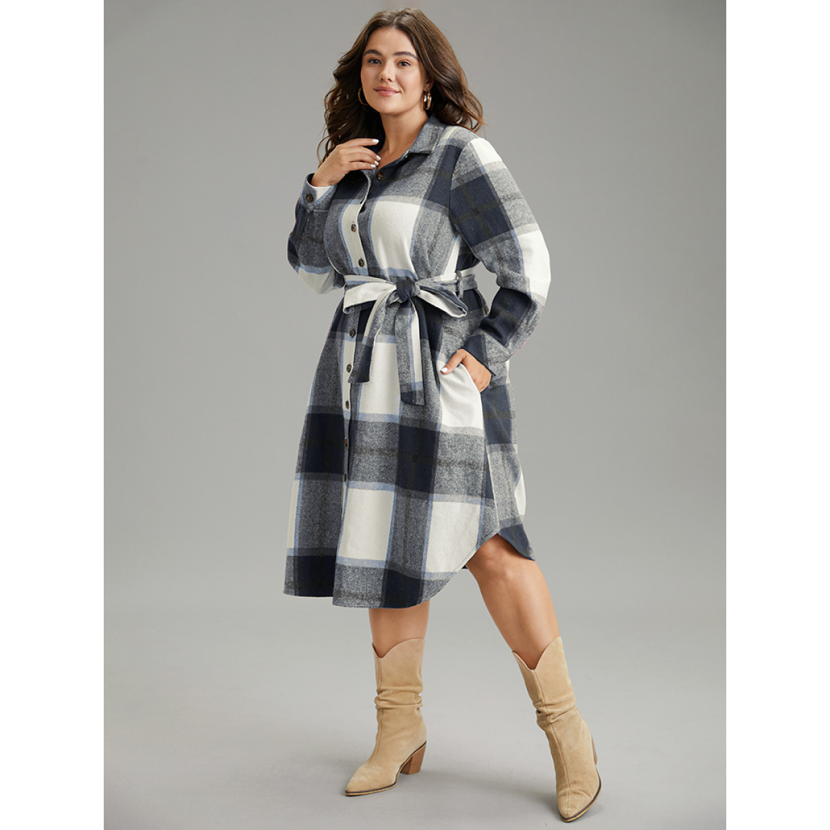 Plus Size Plaid Shirt Collar Button Through Belted Dress DarkBlue Women Casual Belted Shirt collar Long Sleeve Curvy Midi Dress BloomChic
Plus Size Plaid Shirt Collar Button Through Belted Dress DarkBlue Women Casual Belted Shirt collar Long Sleeve Curvy Midi Dress BloomChic