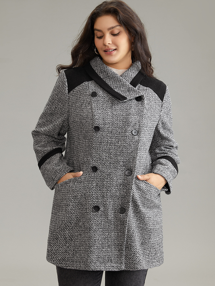 

Plus Size Contrast Tweed Double Breasted Flap Pocket Coat Women DimGray Casual Lined Ladies Dailywear Winter Coats BloomChic