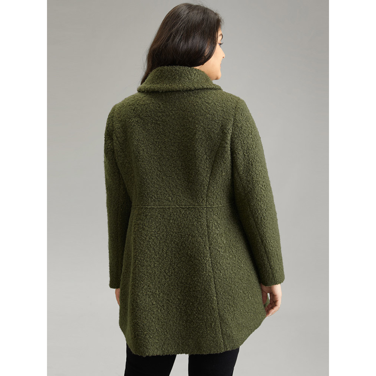 

Plus Size Fluffy Asymmetrical Neck Double Breasted Coat Women ArmyGreen Casual Lined Ladies Dailywear Winter Coats BloomChic