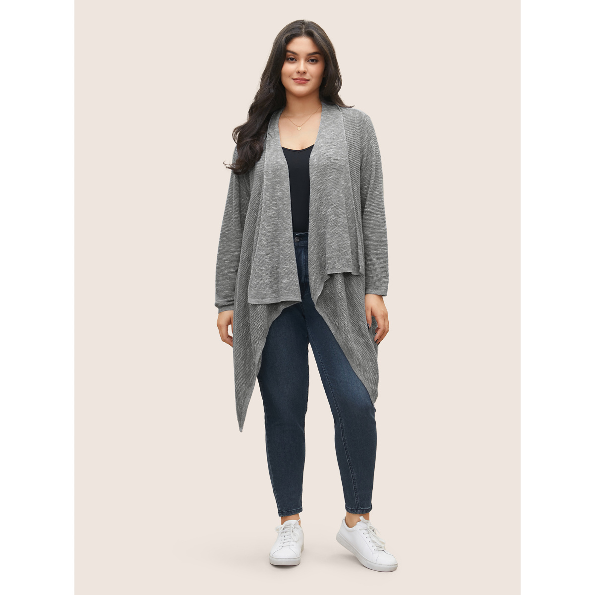 

Plus Size Supersoft Essentials Heather Asymmetrical Hem Cardigan DarkGray Women Casual Everyday Cardigans BloomChic