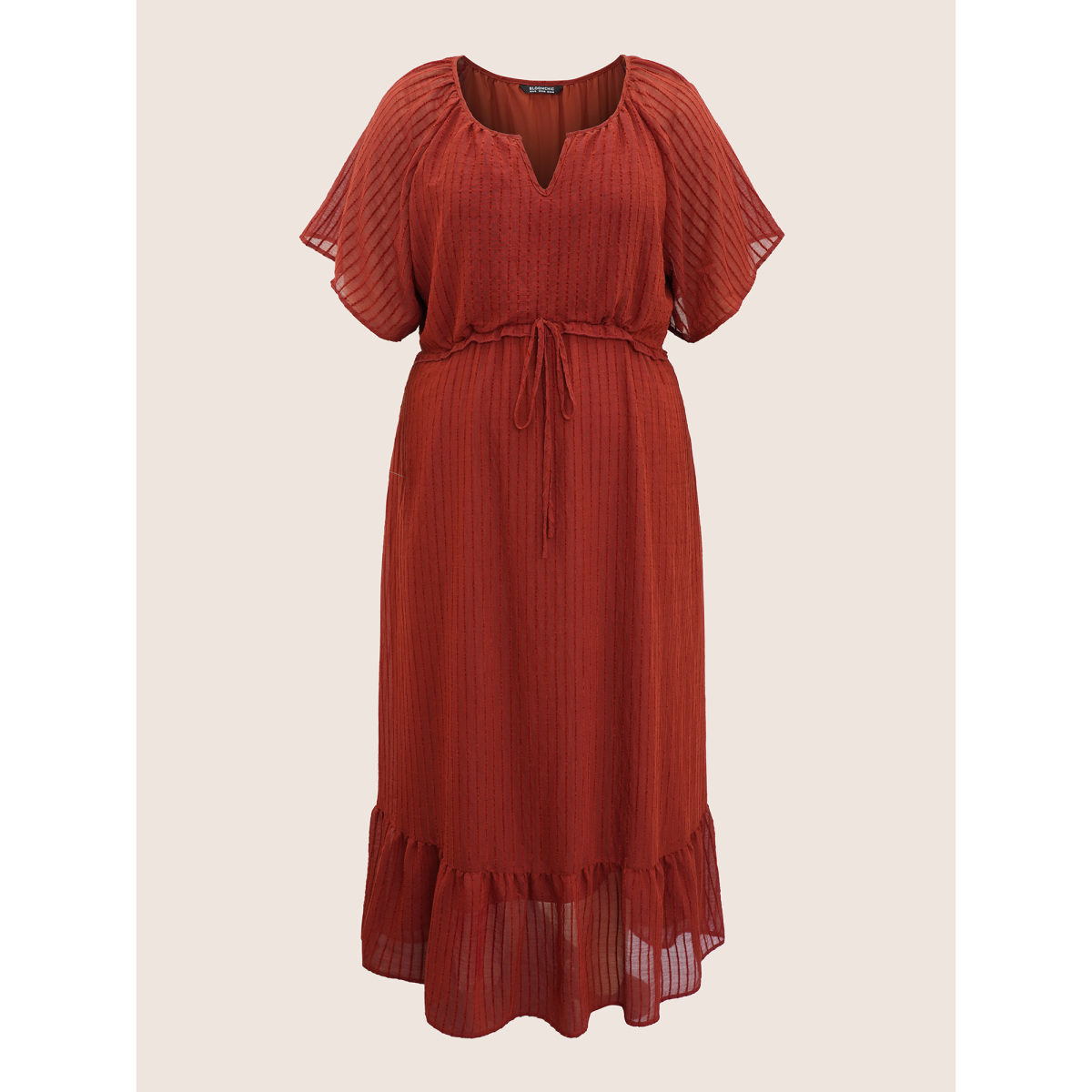 

Strap Plain V Neck Plus Size Dress Women Elegance Pocket Ruffle Sleeve Short Sleeve Pocket Dailywear Long Dress BloomChic, Russet