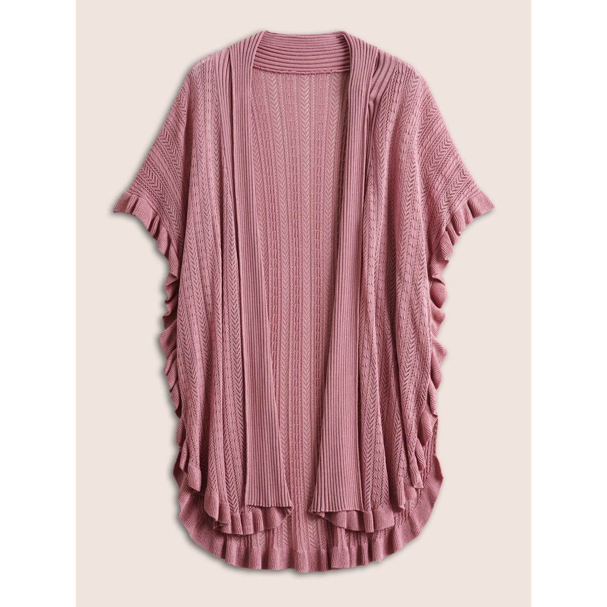 

Plus Size Solid Ruffles Dolman Sleeve Split Hem Cardigan DustyPink Women Elegant Everyday Cardigans BloomChic