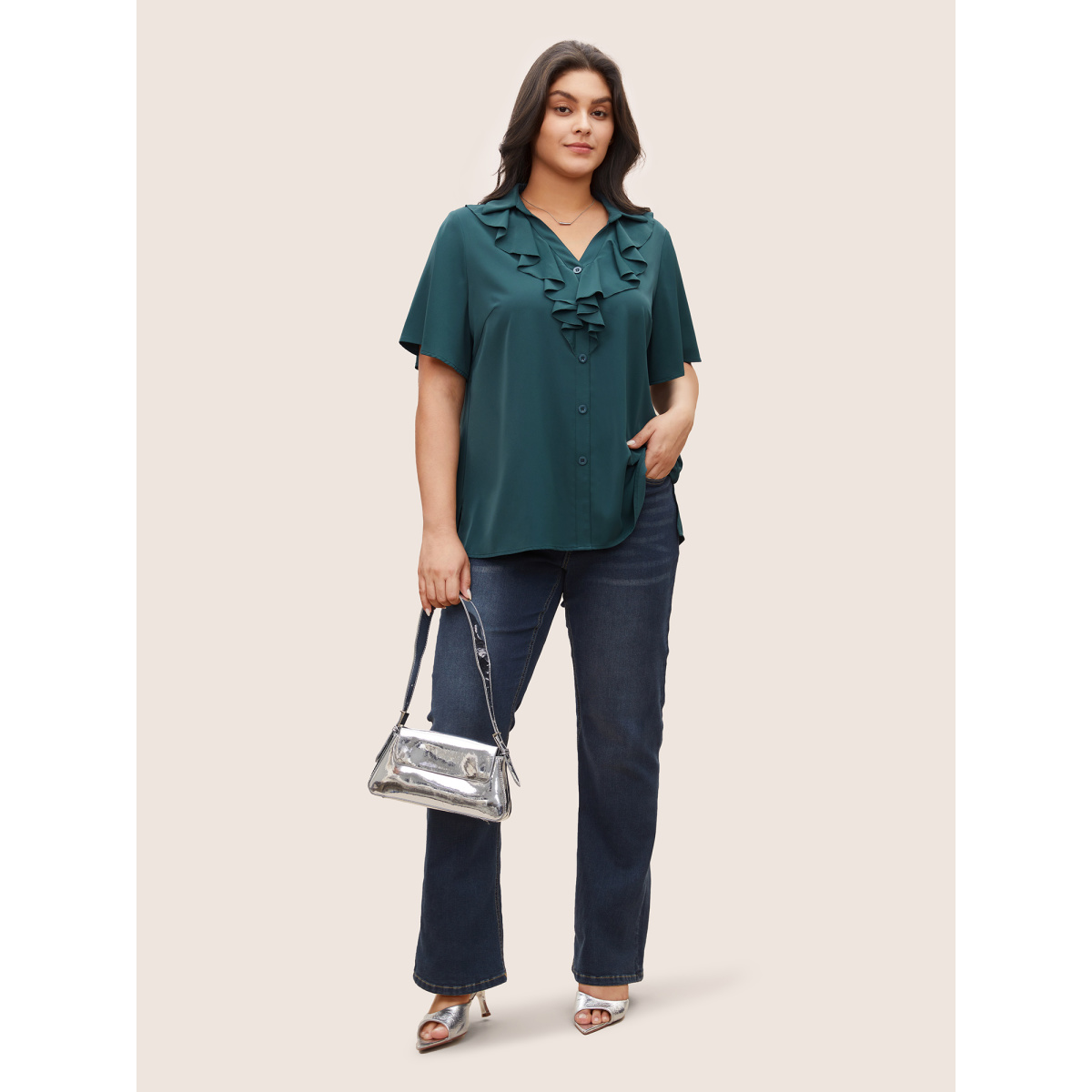 Plus Size Cyan Solid Button Detail Ruffle Trim Blouse Women At the Office Short sleeve Shirt collar Work Blouses BloomChic
Plus Size Cyan Solid Button Detail Ruffle Trim Blouse Women At the Office Short sleeve Shirt collar Work Blouses BloomChic