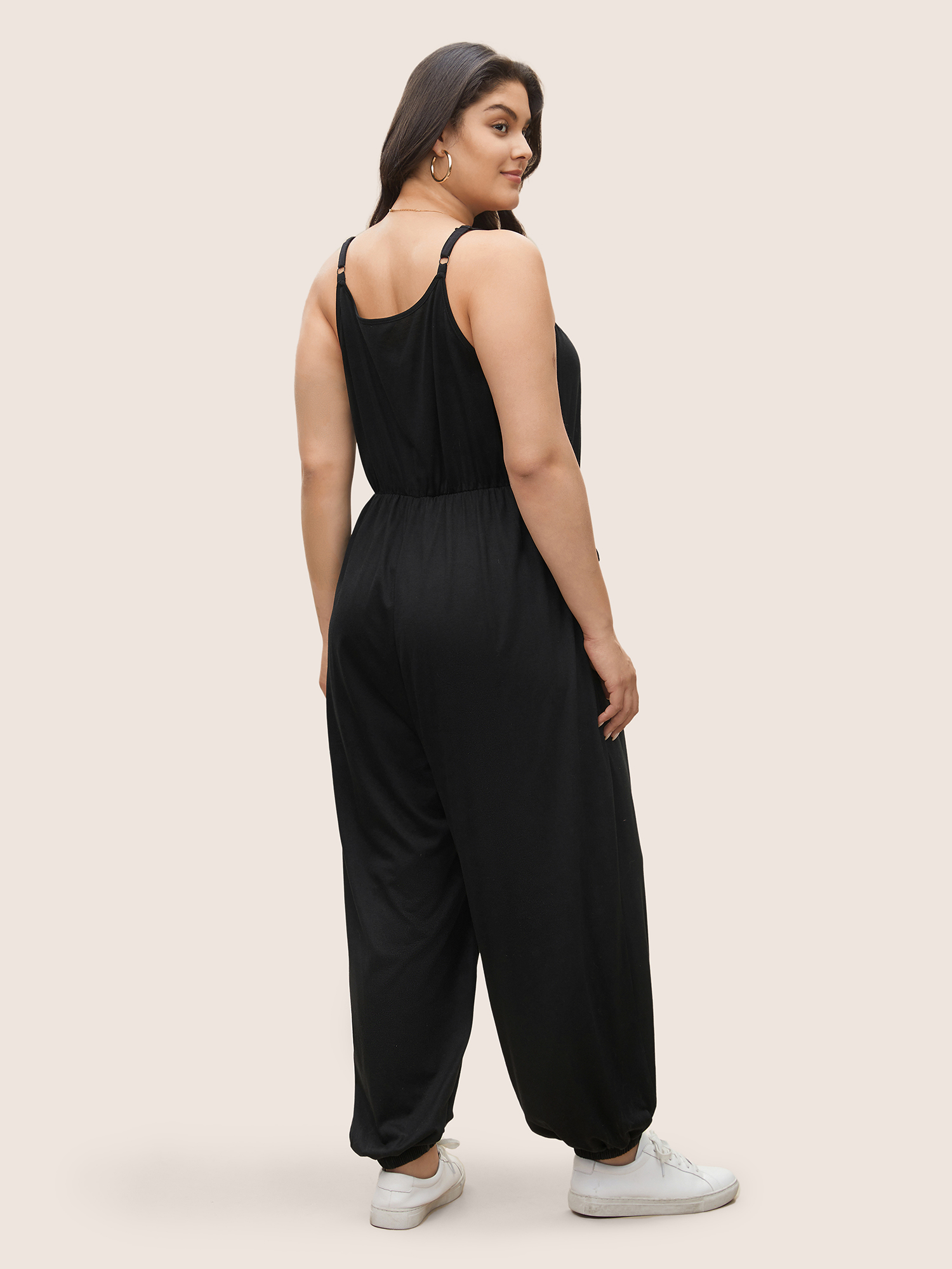 

Plus Size Black Plain Ties Patched Pocket Cami Jumpsuit Women Casual Non Everyday Loose Jumpsuits BloomChic