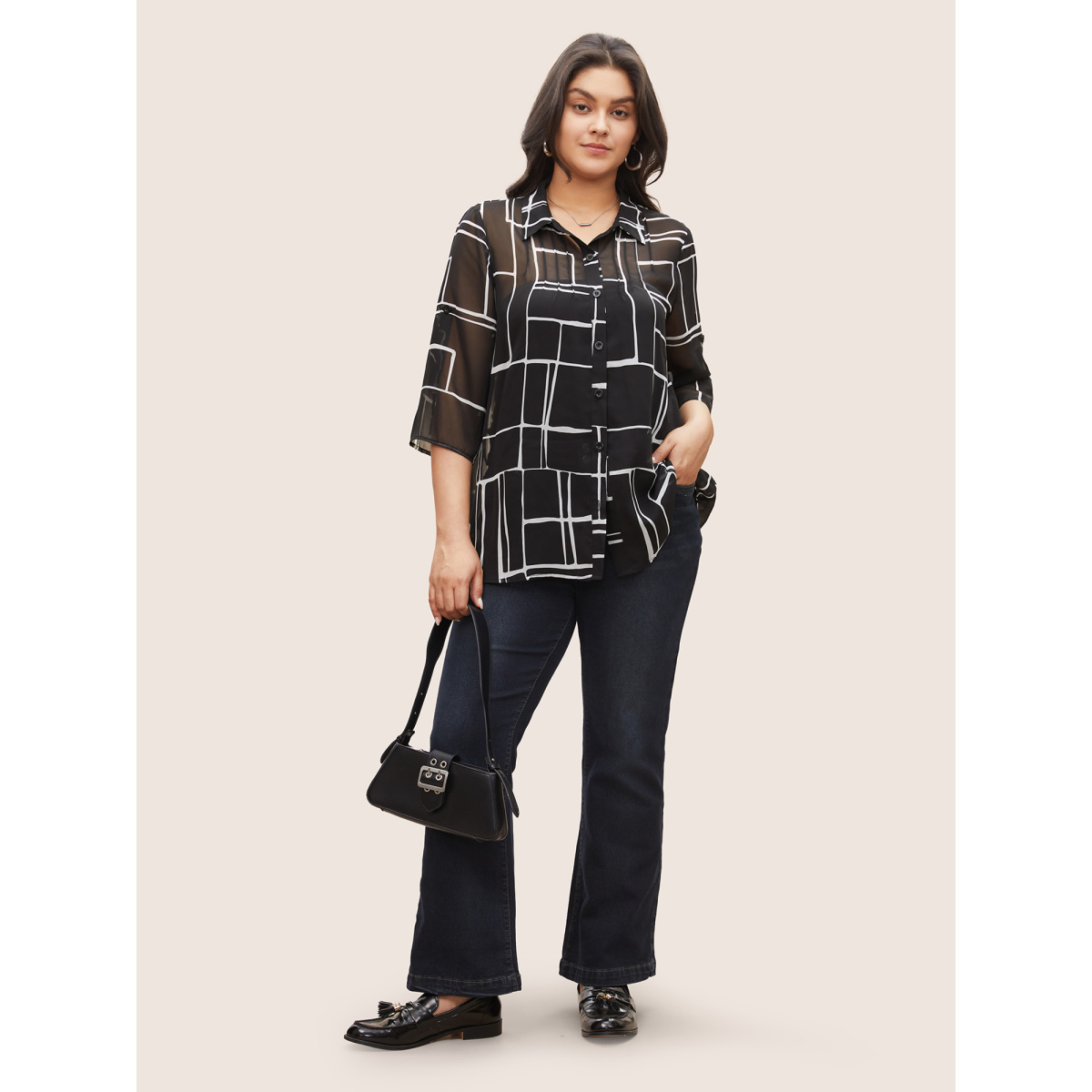 Plus Size Geometric Mesh Pleated Tab Sleeve Blouse Black Elbow-length sleeve Shirt collar At the Office Shirts
Plus Size Geometric Mesh Pleated Tab Sleeve Blouse Black Elbow-length sleeve Shirt collar At the Office Shirts