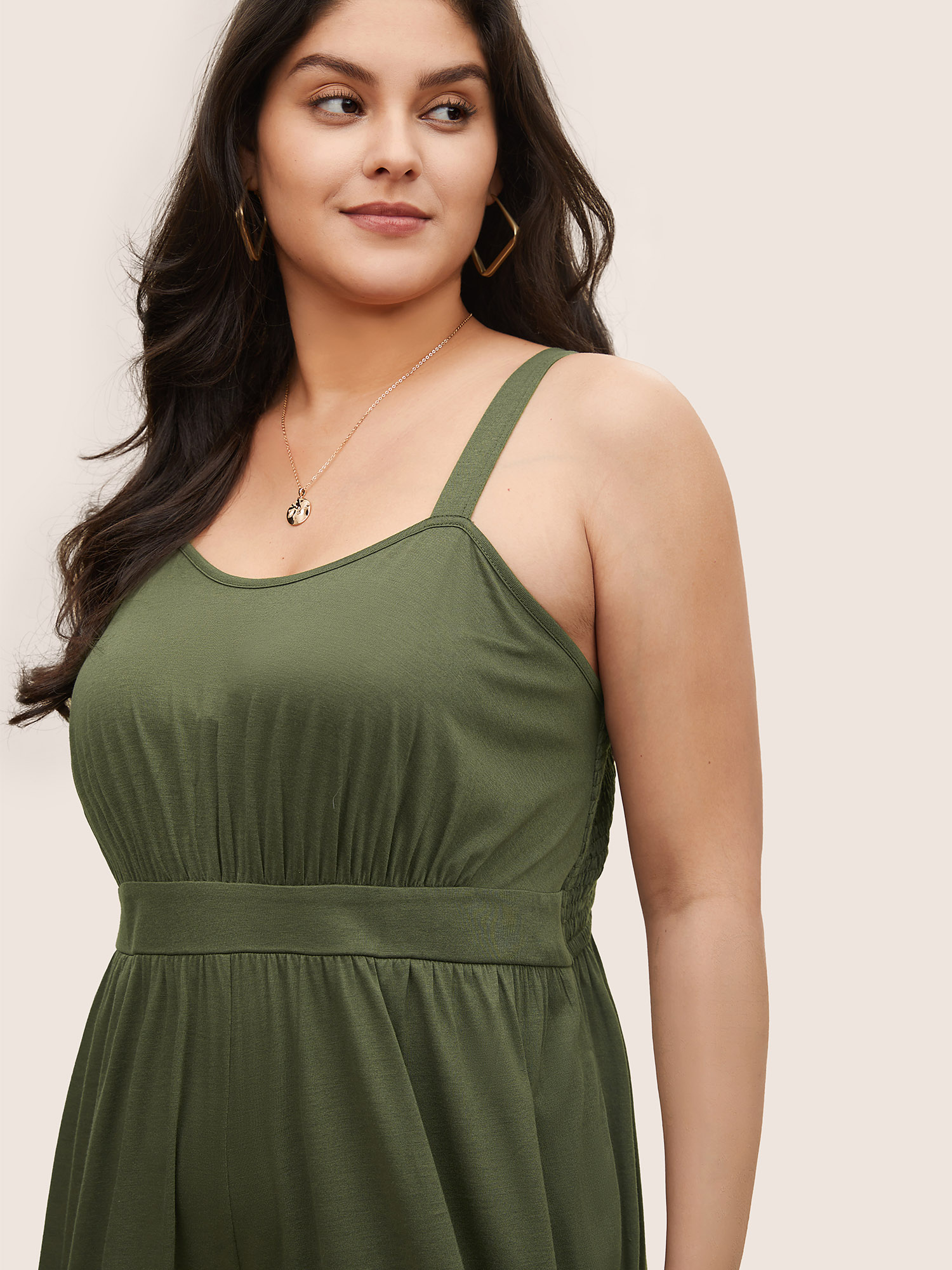 

Plus Size ArmyGreen Supersoft Essentials Shirred Pocket Cami Jumpsuit Women Casual Non Everyday Loose Jumpsuits BloomChic
