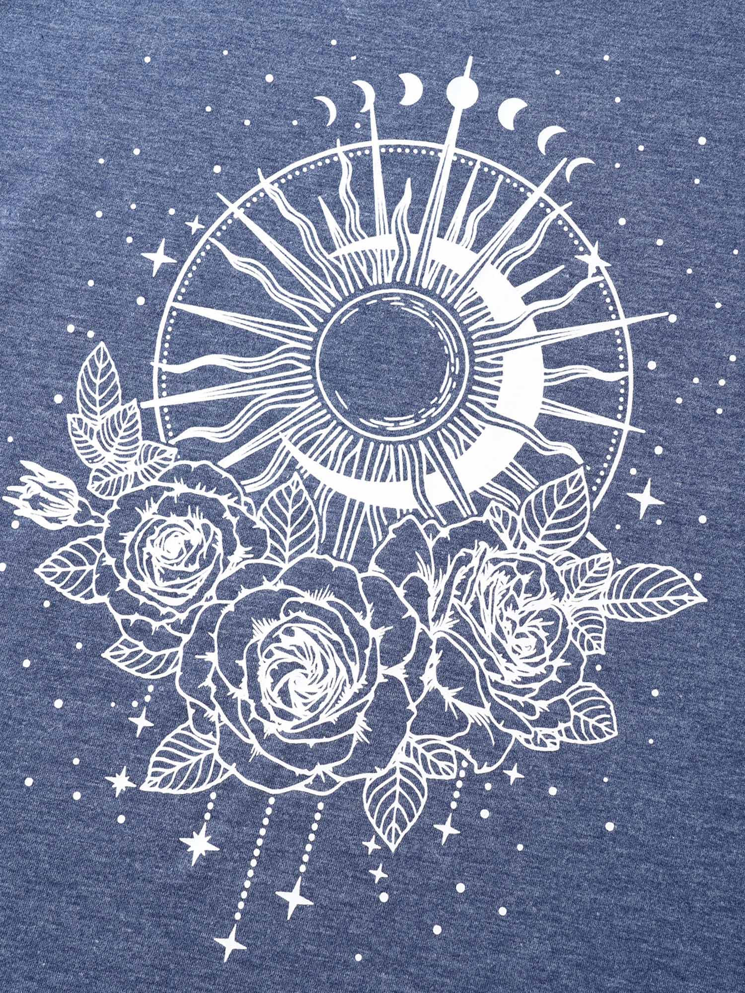 

Plus Size Moon & Star Print Round Neck Curved Hem T-shirt Indigo Women Casual Non Star and moon Round Neck Everyday T-shirts BloomChic