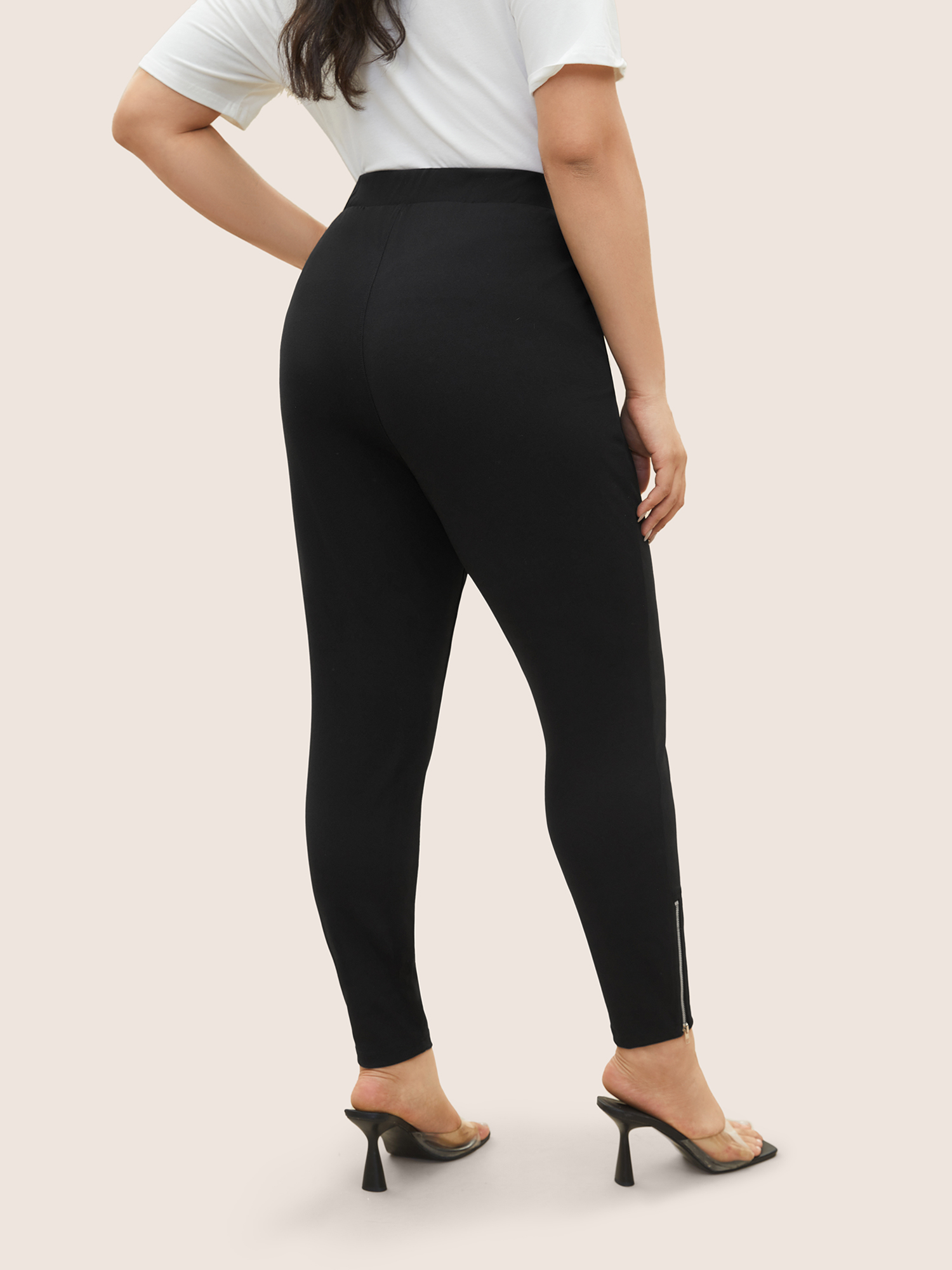 

Plus Size Solid High Rise Zipper Hem Leggings Women Black Workwear Essentials High stretch Skinny High Rise Work Leggings BloomChic