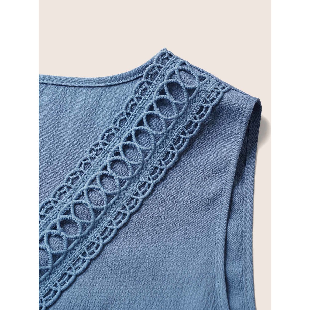 

Plus Size Solid Lace Patchwork Gathered Tank Top Women Stone Elegant Button V-neck Everyday Tank Tops Camis BloomChic