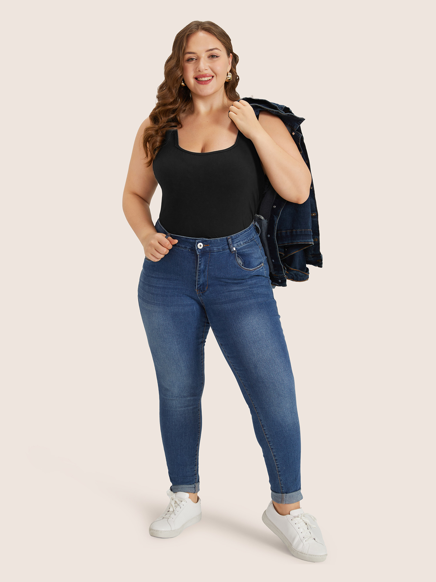 

Plus Size Supersoft Essentials Plain Square Neck Skinny Tank Top Women Black Basics Non Square Neck Everyday Tank Tops Camis BloomChic