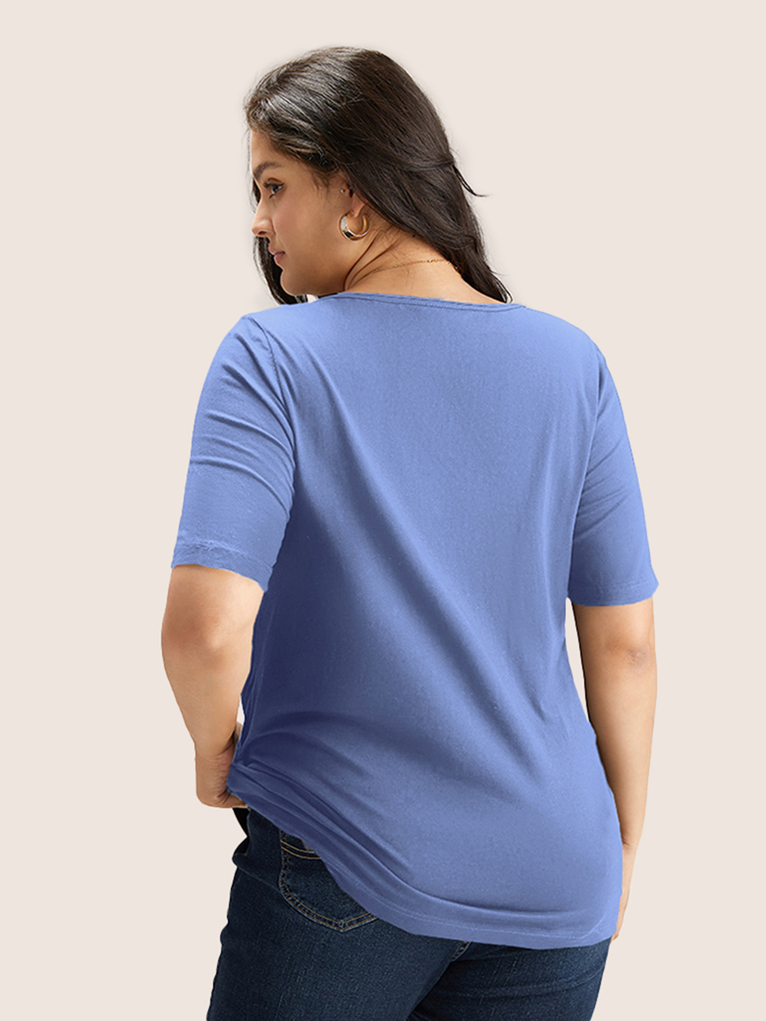 

Plus Size Cotton V Neck Plain Basic T-shirt Stone Women Basics Non Plain V-neck Everyday T-shirts BloomChic