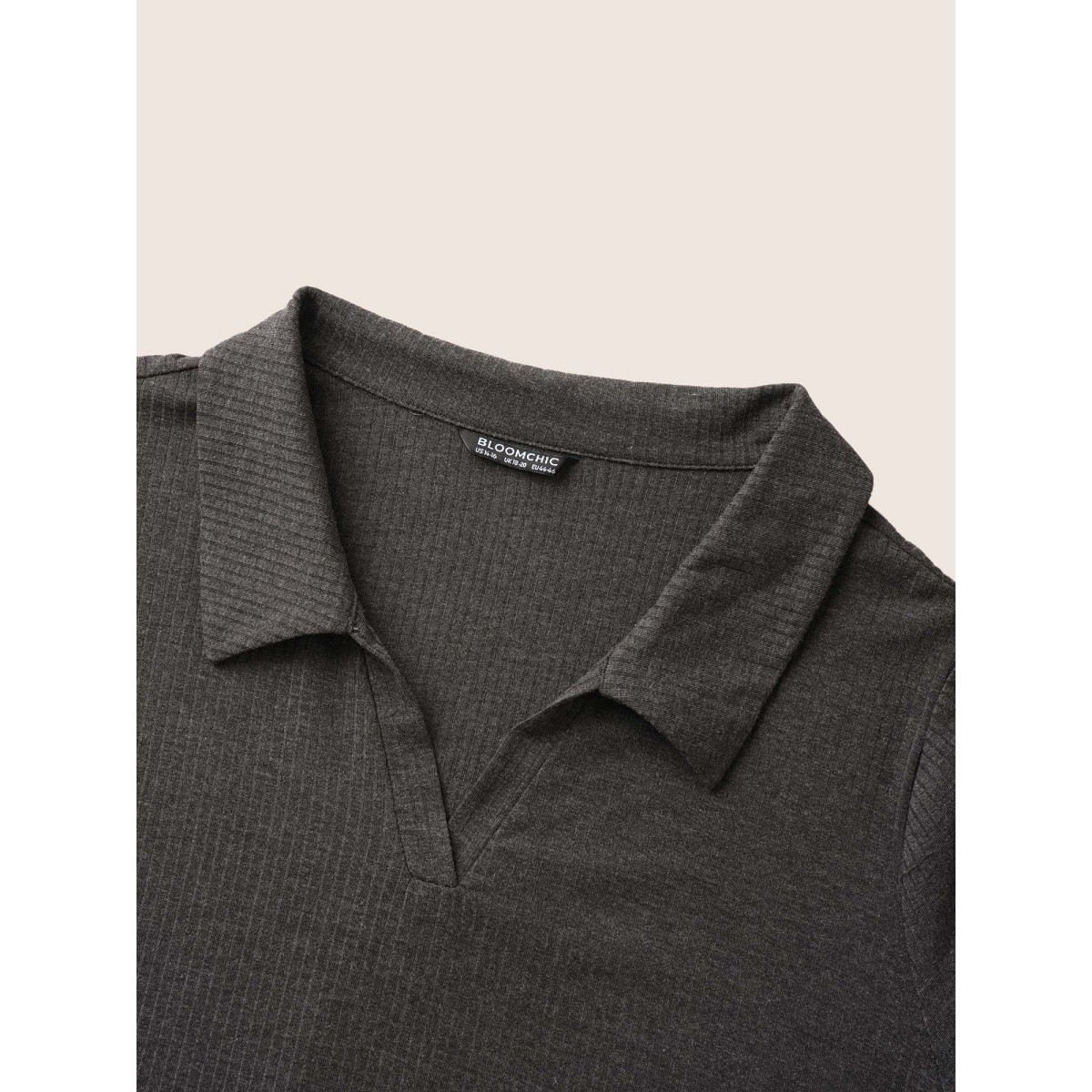 

Plus Size Plain Lapel Collar Rib Knit T-shirt DimGray Women Casual Non Plain Lapel Collar Everyday T-shirts BloomChic