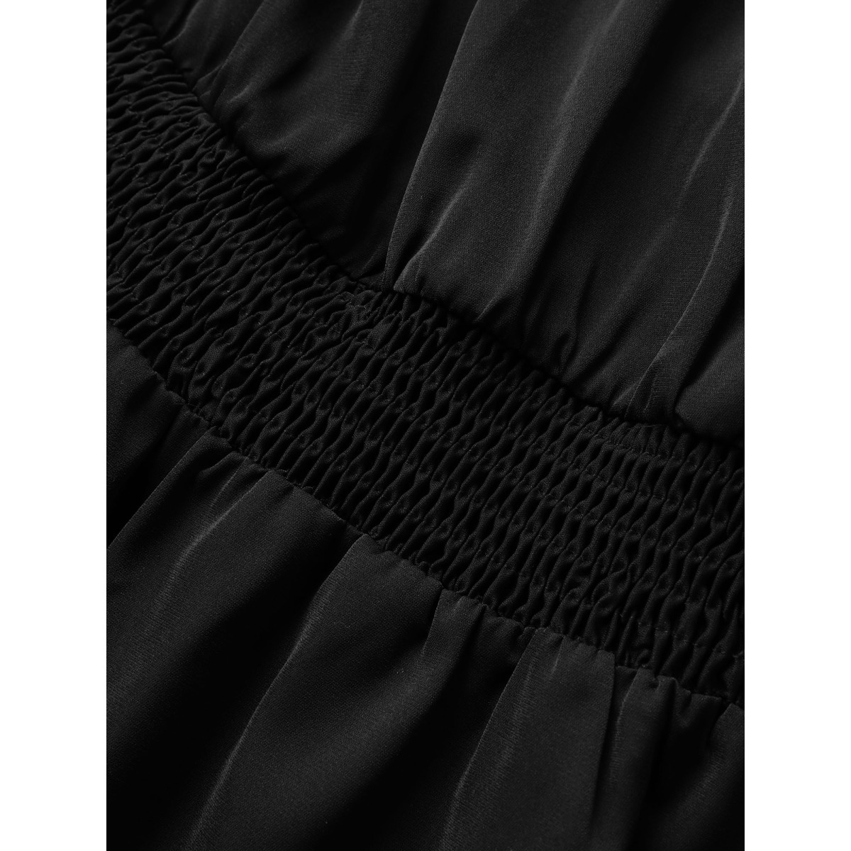 

Plus Size Solid Shirred Knot Neck Patchwork Ruffle Hem Dress Black Women Non V-neck Curvy Midi Dress BloomChic