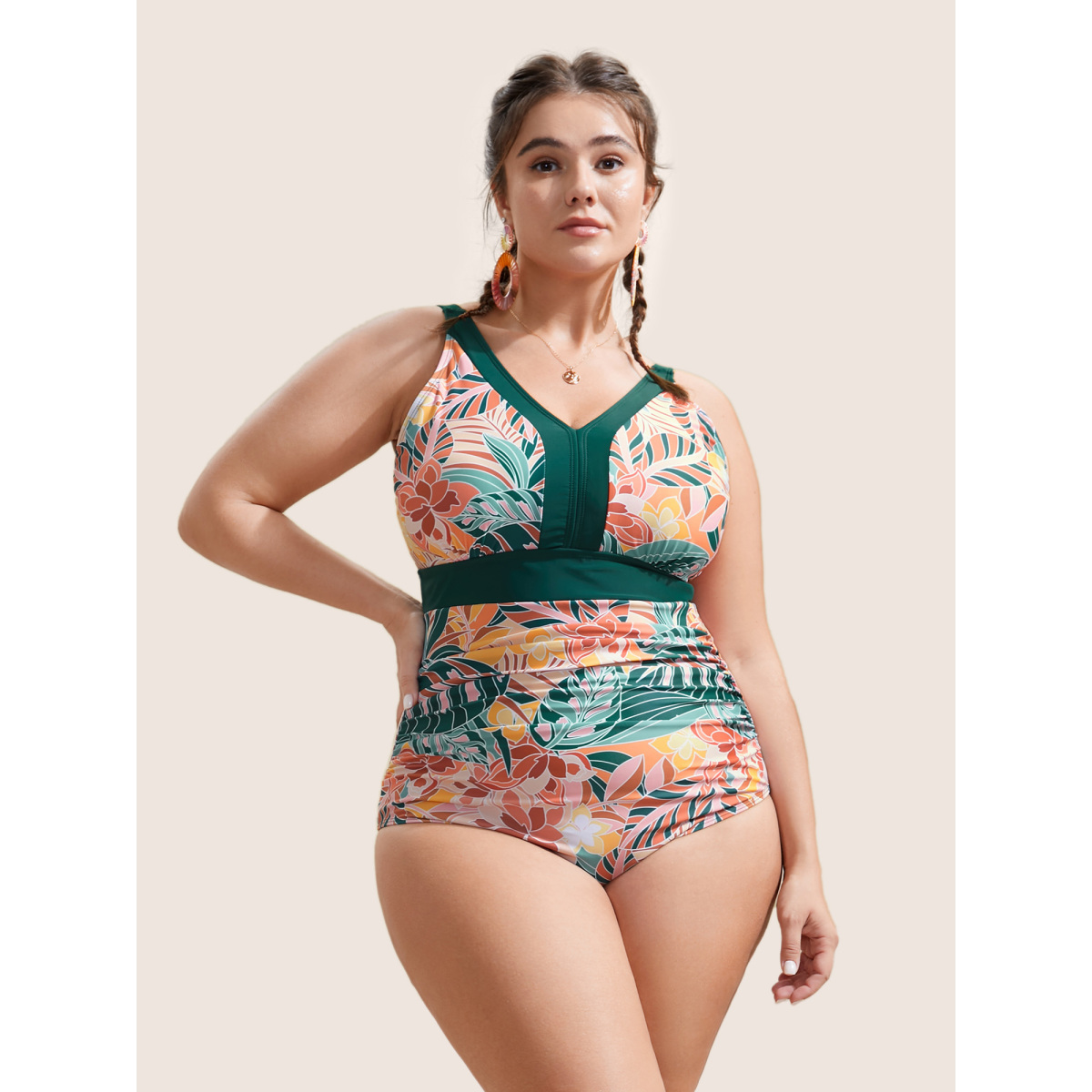 Plus Size Tropical Print Patchwork Contrast Trim One Piece Swimsuit Women's Swimwear Multicolor Beach Non Curve Bathing Suits High stretch One Pieces BloomChic
Plus Size Tropical Print Patchwork Contrast Trim One Piece Swimsuit Women's Swimwear Multicolor Beach Non Curve Bathing Suits High stretch One Pieces BloomChic