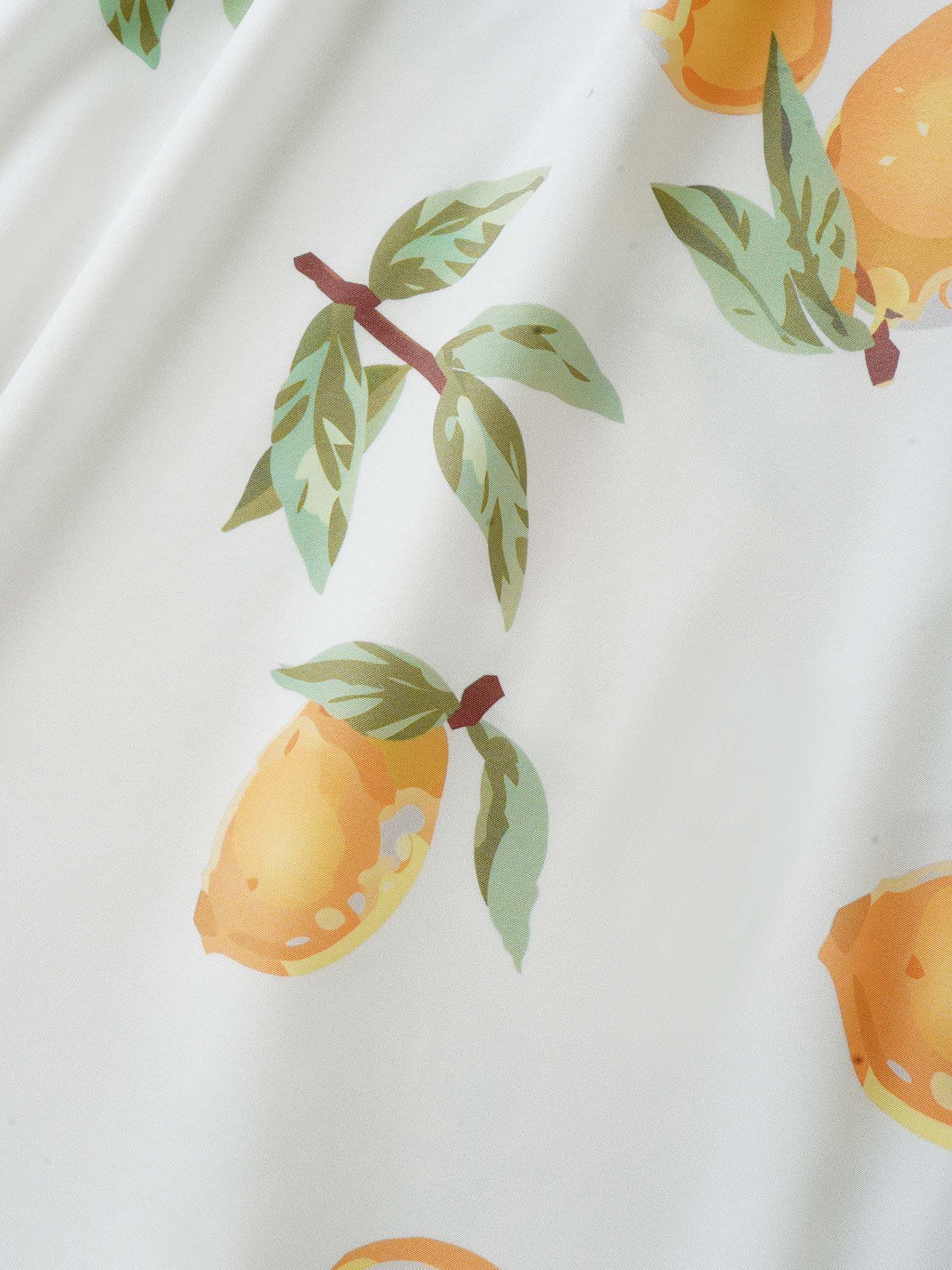 

Plus Size Citrus Lemon Print Ruffles Patchwork Belted Dress White Women Overlapping Curvy BloomChic