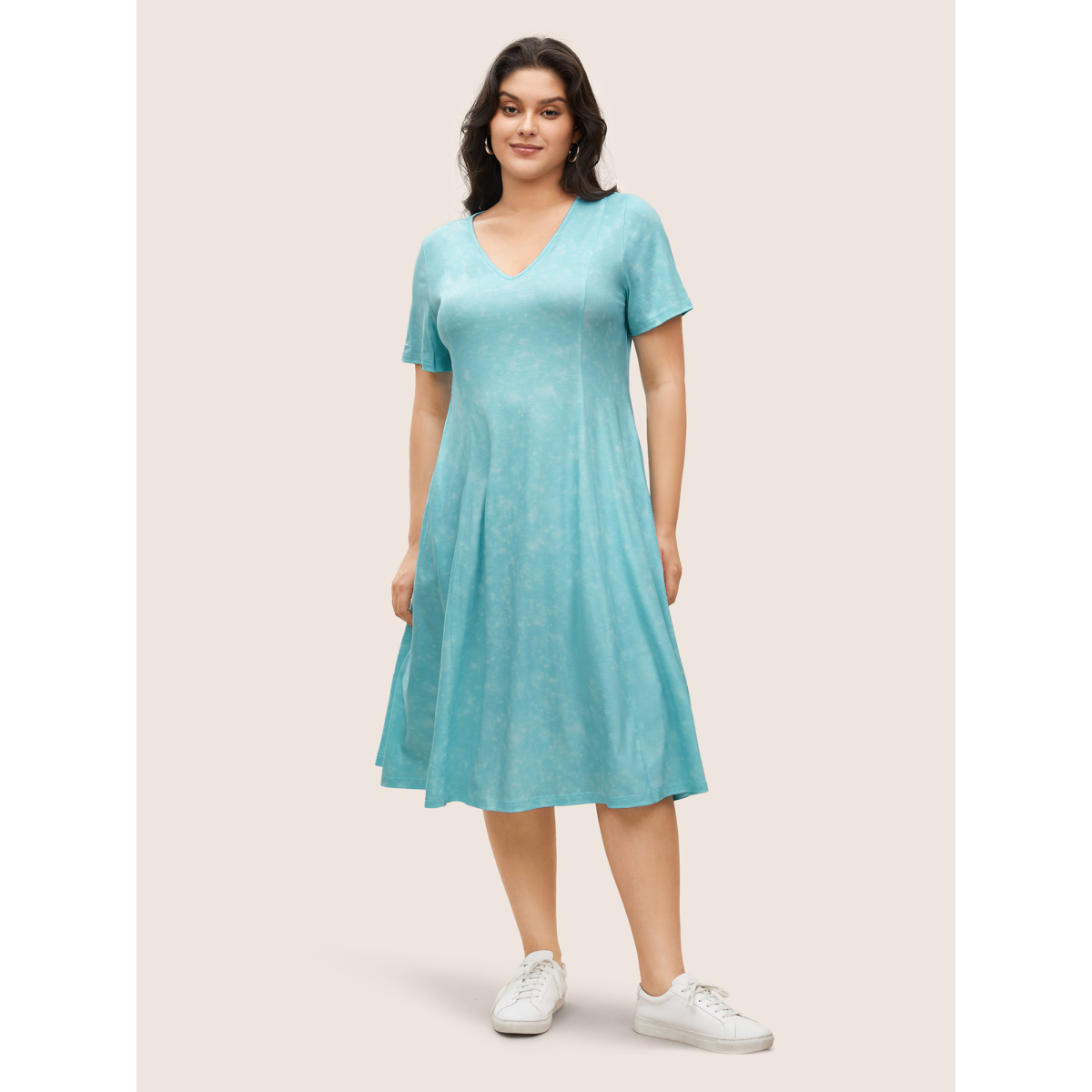 

Plus Size Tie Dye V Neck Pocket Dress LightBlue Women Non Curvy BloomChic