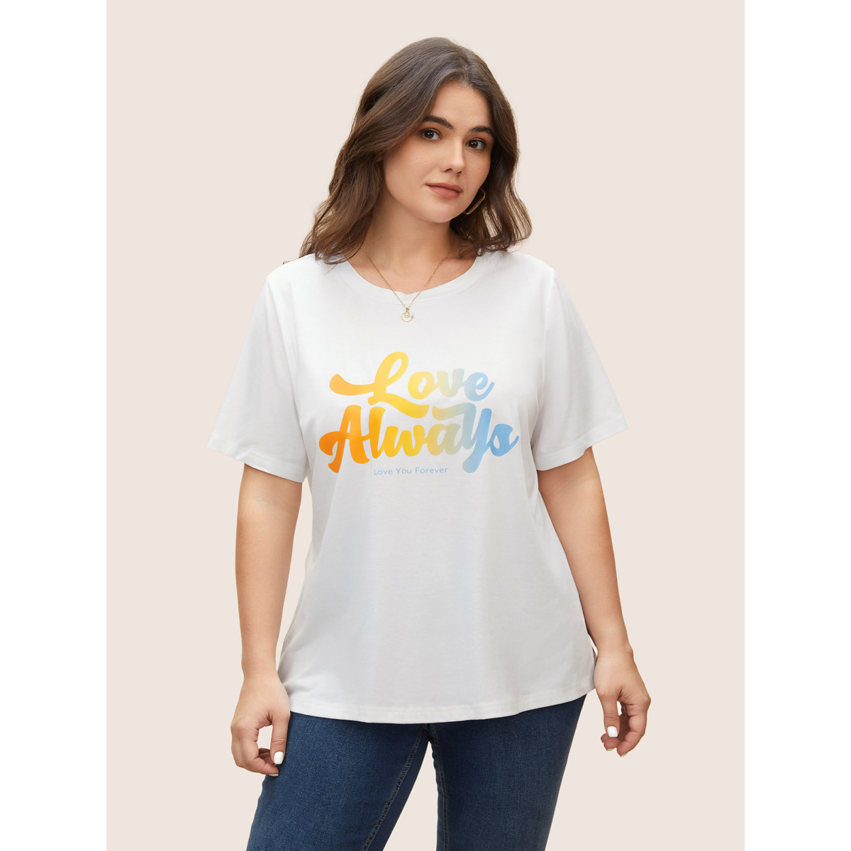

Plus Size Ombre Letter Print Crew Neck T-shirt White Women Casual Contrast Positive slogan Round Neck Everyday T-shirts BloomChic