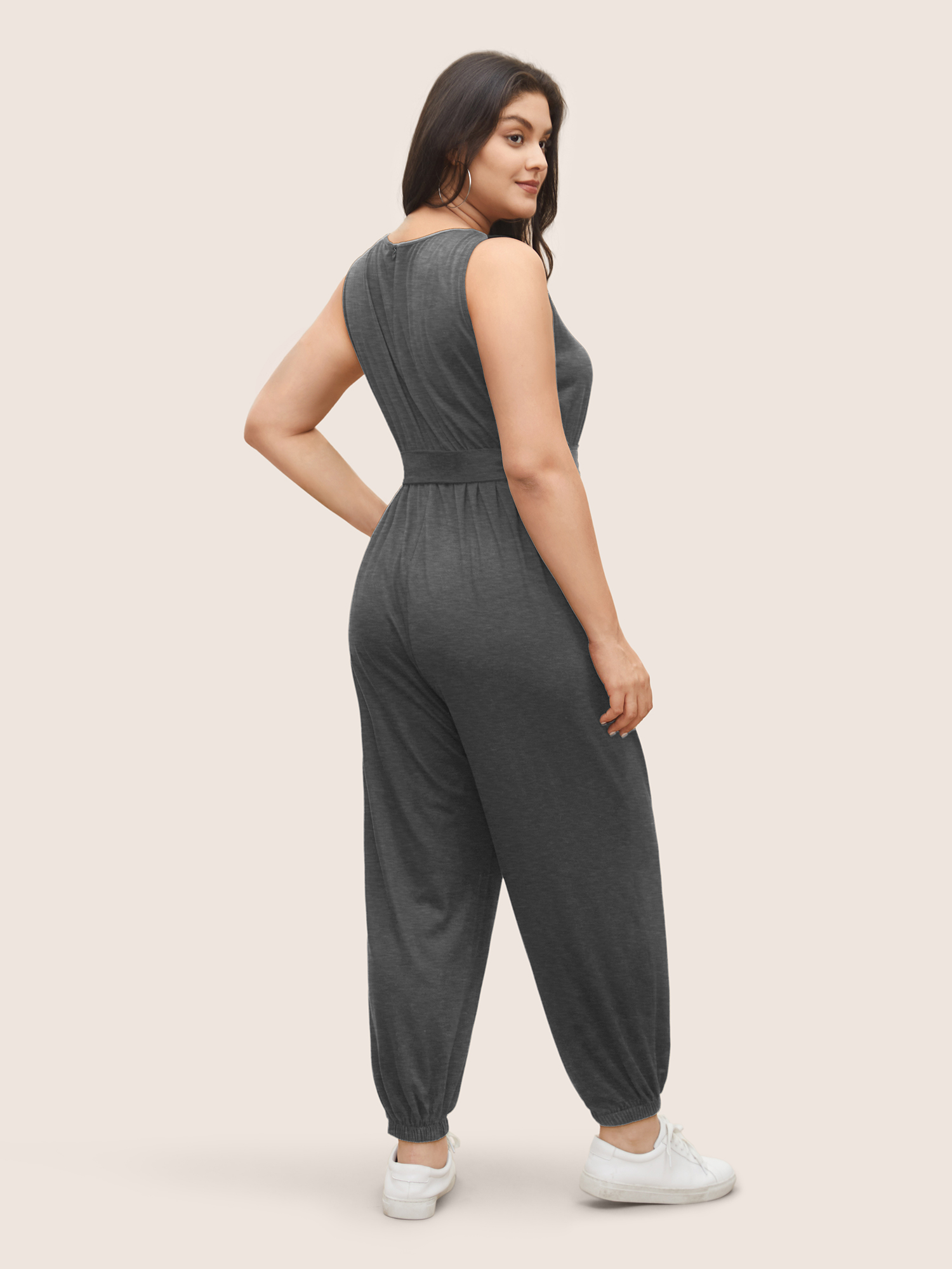 

Plus Size DimGray Supersoft Essentials Plain Button Detail Belted Jumpsuit Women Casual Sleeveless Non Everyday Loose Jumpsuits BloomChic