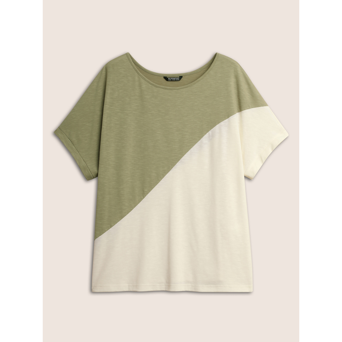 

Plus Size Two Tone Heather Batwing Sleeve T-shirt ArmyGreen Women Casual Contrast Round Neck Everyday T-shirts BloomChic