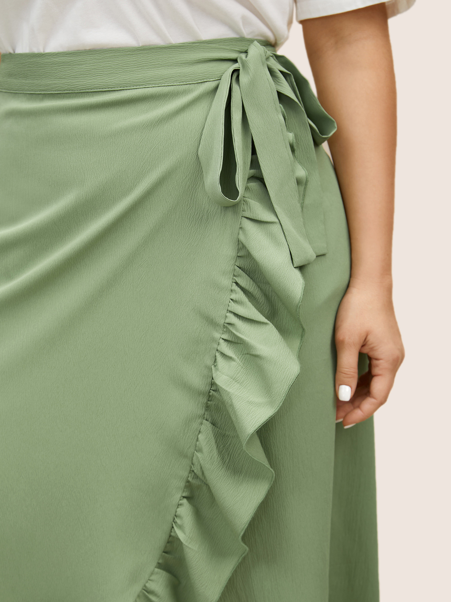 

Plus Size Plain Ruffle Trim Tie Knot Skirt Women Palemauve Elegant Asymmetrical No stretch Everyday Skirts BloomChic