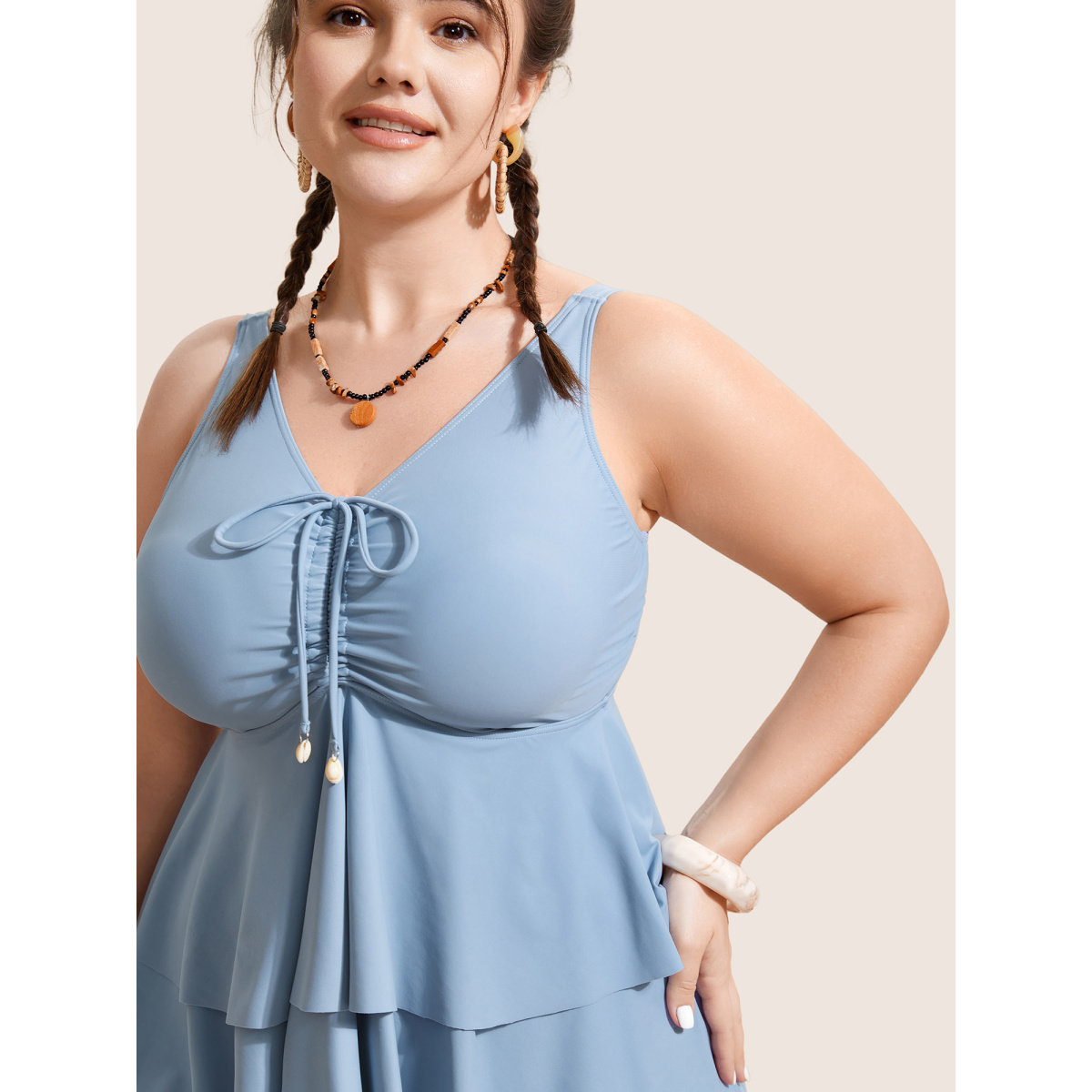 Plus Size Plain Drawstring Tiered Ruffles Swim Top Women's Swimwear Stone Beach Drawstring High stretch Bodycon V-neck Curve Swim Tops BloomChic
Plus Size Plain Drawstring Tiered Ruffles Swim Top Women's Swimwear Stone Beach Drawstring High stretch Bodycon V-neck Curve Swim Tops BloomChic