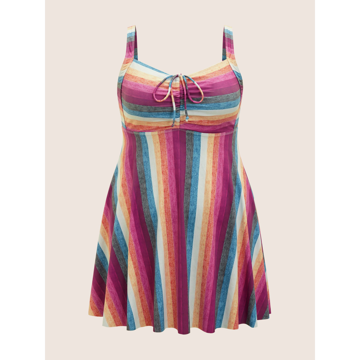 

Plus Size Contrast Striped Tie Knot Swim Dress Women's Swimwear Multicolor Bodycon Non High stretch Curve Swim Dresses BloomChic