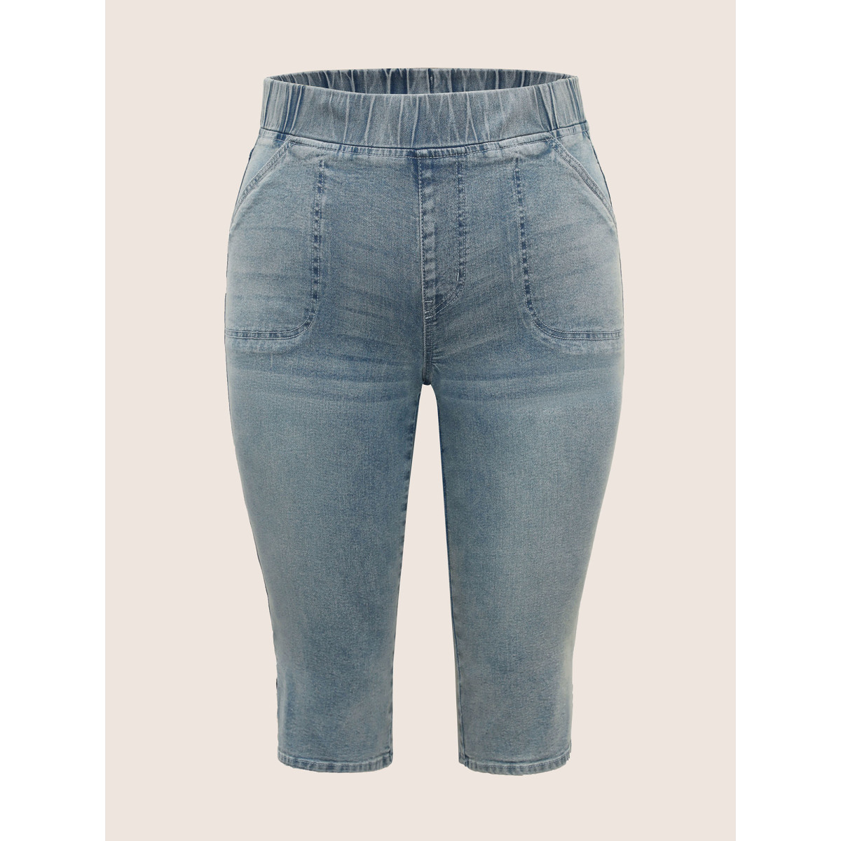 

Plus Size Vintage Elastic Waist Split Side Pull-on Jegging Jeans Women Denimblue Casual Slit High stretch Patch pocket Jeans BloomChic