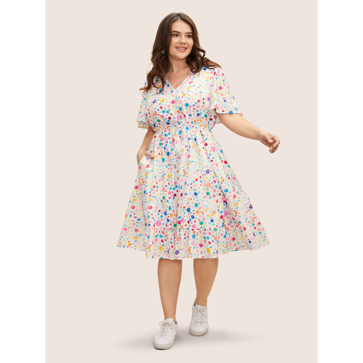 Plus Size Colored Polka Dot Drawstring Ruffle Sleeve Dress Originalwhite Women Drawstring V-neck Short sleeve Curvy BloomChic
Plus Size Colored Polka Dot Drawstring Ruffle Sleeve Dress Originalwhite Women Drawstring V-neck Short sleeve Curvy BloomChic