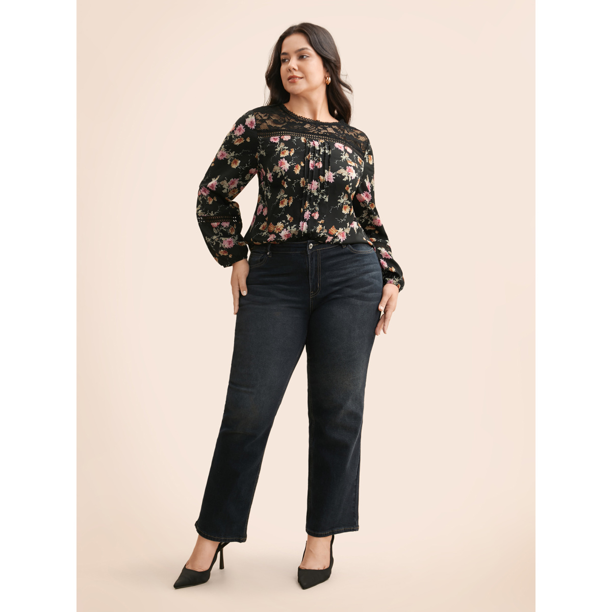 Plus Size Black Floral Lace Panel Lantern Sleeve Blouse Women Elegant Long Sleeve Round Neck Everyday Blouses BloomChic
Plus Size Black Floral Lace Panel Lantern Sleeve Blouse Women Elegant Long Sleeve Round Neck Everyday Blouses BloomChic