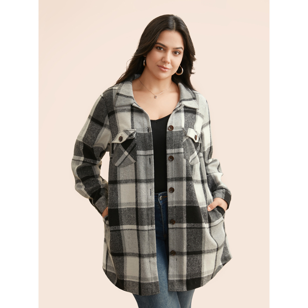 Plus Size Plaid Chest Pockets Long Jacket Women Black Button Loose Side seam pocket Everyday Jackets BloomChic
Plus Size Plaid Chest Pockets Long Jacket Women Black Button Loose Side seam pocket Everyday Jackets BloomChic